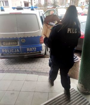 Zdjęcie przedstawiające policjantkę oraz radiowóz.